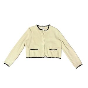 Jessica Simpson Women’s Cream Button Up Cardigan Sweater with Black Trim Size L